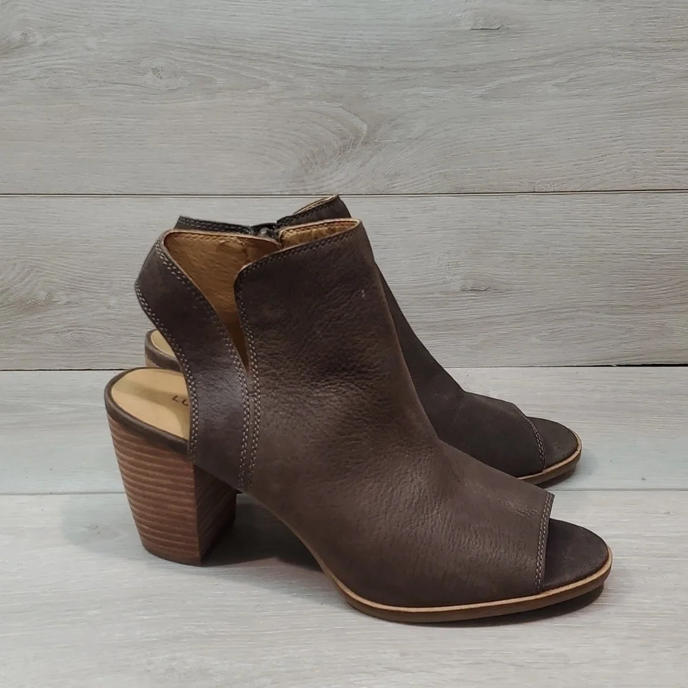 Lucky Brand Womens Jubai Peep Ankle Leather Heels Boots open toe shoes sz 10M